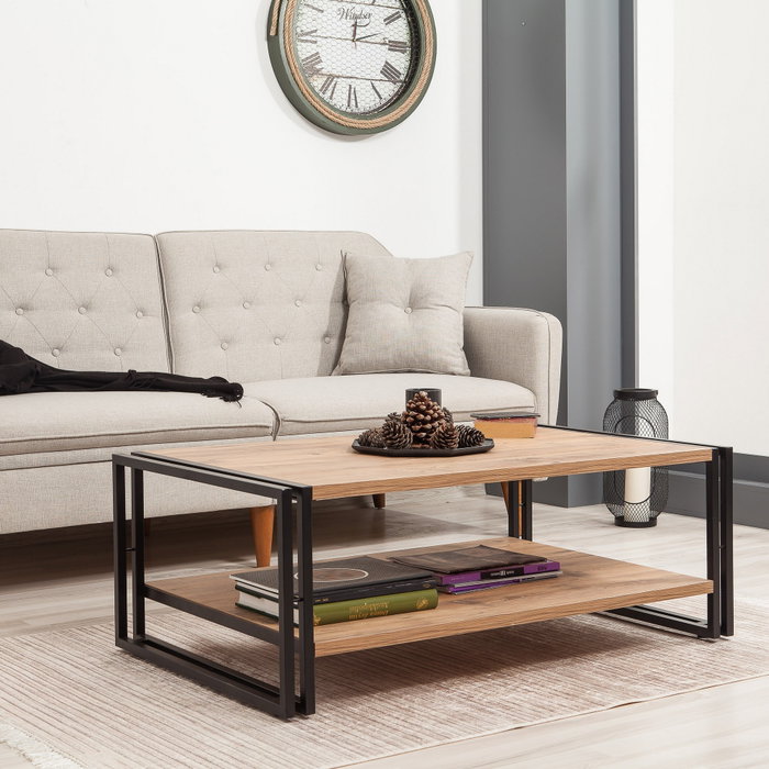 Hanah Home Cosmo Rectus Mesa de Centro Industrial 110x70x40 cm Tablero Melamina Pino Atlántico y Negro